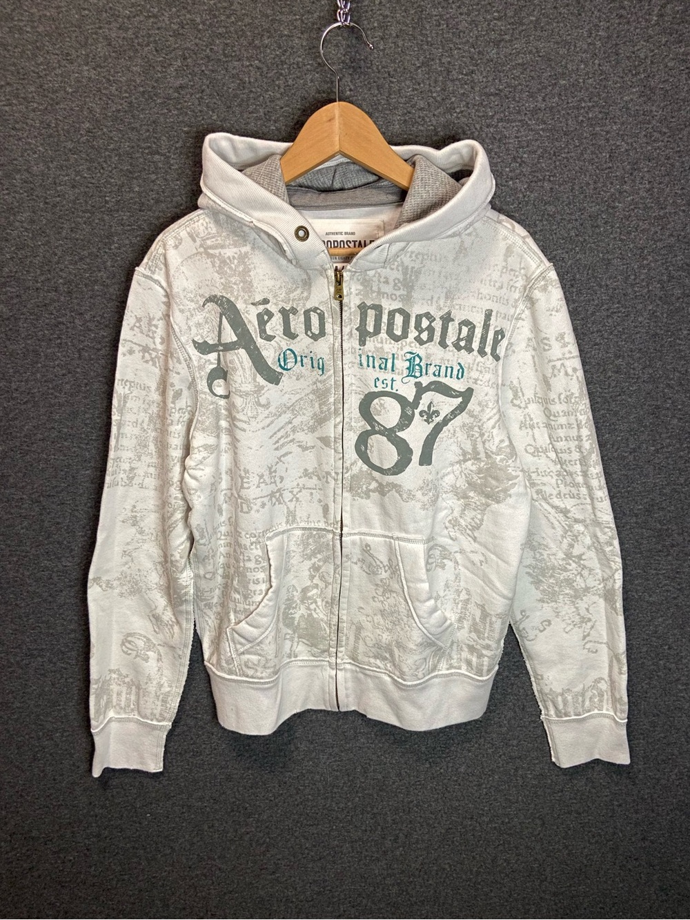 🔥 Y2K Vintage Aeropostale All Over Print Zip Hoodie M Thermal Lined 87 Goth